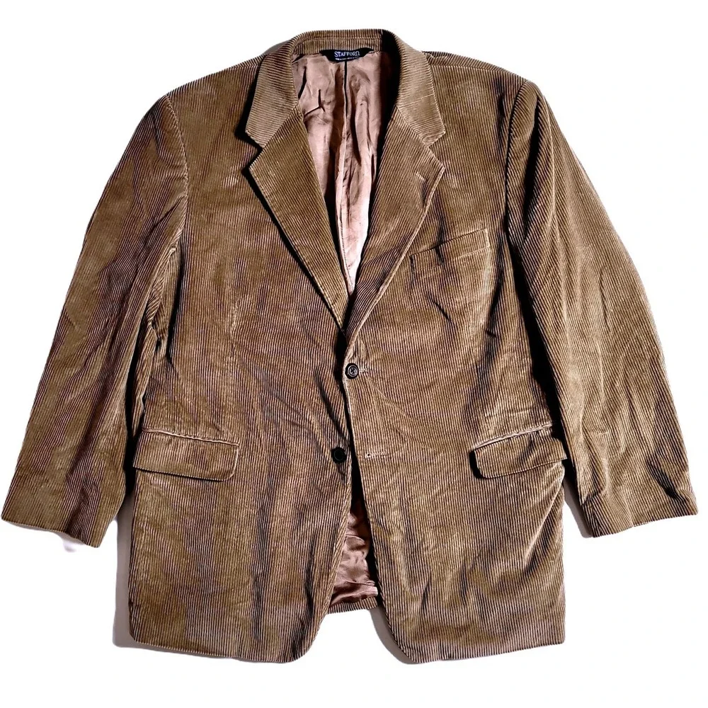 Stafford‎ Corduroy Blazer Mens 46R Tan Brown 100% Cotton Sport Coat Classic Fit